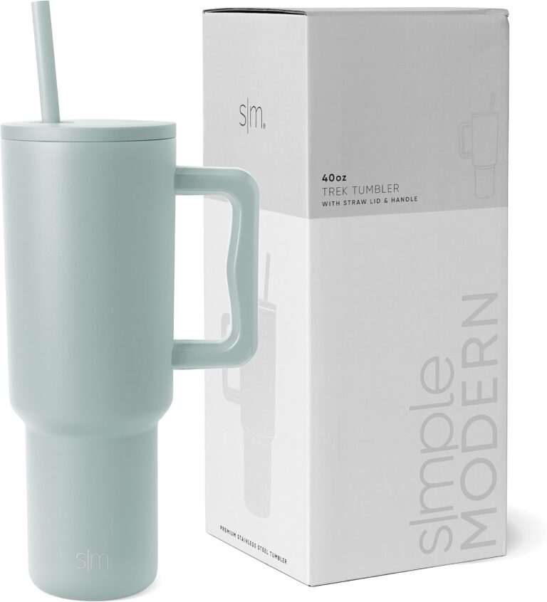 Simple Modern 40 oz Trek Tumbler with Handle and Straw Lid | Cup Holder Friendly Insulated Stainless Steel Travel Mug | Sea Glass Sage